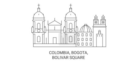 Téléchargez les illustrations : Colombie, Bogota, Bolivar Illustration vectorielle de ligne de voyage emblématique de la place - en licence libre de droit