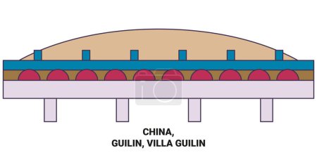 Téléchargez les illustrations : Illustration vectorielle de ligne de voyage de la Chine, Guilin, Villa Guilin - en licence libre de droit