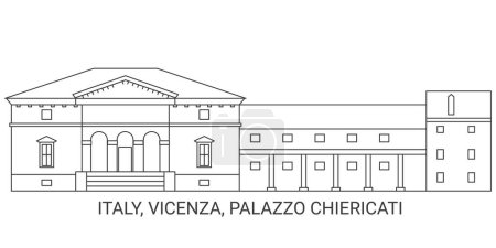 Illustration for Italy, Vicenza, Palazzo Chiericati, travel landmark line vector illustration - Royalty Free Image