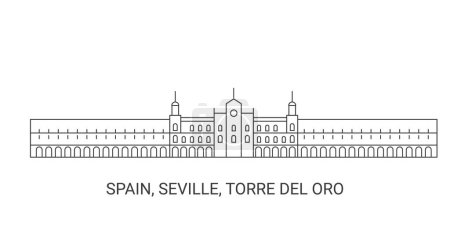 Ilustración de España, Sevilla, Torre Del Oro, ilustración de vector de línea de referencia de viaje - Imagen libre de derechos