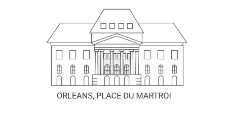 Ilustración de Francia, Orleans, Place Du Martroi, ilustración de vector de línea hito de viaje - Imagen libre de derechos