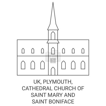 Téléchargez les illustrations : Angleterre, Plymouth, Cathédrale Église de Sainte-Marie-et-Saint-Boniface illustration vectorielle de ligne de voyage - en licence libre de droit