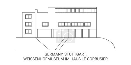 Téléchargez les illustrations : Allemagne, Stuttgart, Weissenhofmuseum Im Haus Le Corbusier illustration vectorielle de ligne de voyage - en licence libre de droit