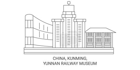 Illustration for China, Kunming, Yunnan Railway Museum travel landmark line vector illustration - Royalty Free Image