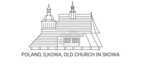 Ilustración de Polonia, Sekowa, Iglesia Vieja viaje hito línea vector ilustración - Imagen libre de derechos