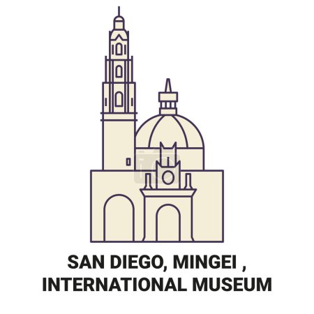 Ilustración de EE.UU., San Diego, Mingei, Museo Internacional de viaje hito línea vector ilustración - Imagen libre de derechos