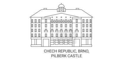 Téléchargez les illustrations : Château de Pilberk, Brno, République Tchèque illustration vectorielle de ligne de voyage - en licence libre de droit