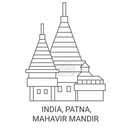 Téléchargez les illustrations : Inde, Patna, Mahavir Mandir illustration vectorielle de ligne de voyage - en licence libre de droit