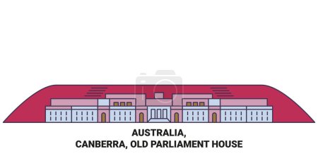 Téléchargez les illustrations : Australie, Canberra, Ancien Parlement illustration vectorielle de ligne de voyage historique - en licence libre de droit