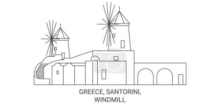 Illustration for Greece, Santorini, Windmill travel landmark line vector illustration - Royalty Free Image