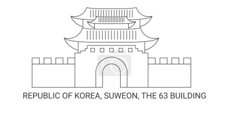 Illustration for Republic Of Korea, Suweon, The Building, travel landmark line vector illustration - Royalty Free Image