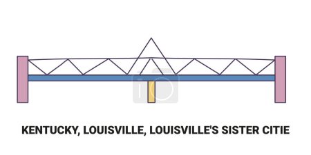 Téléchargez les illustrations : États-Unis, Kentucky, Louisville, Louisvilles Sister Cities, illustration vectorielle de ligne de repère de voyage - en licence libre de droit