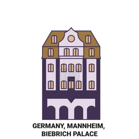 Téléchargez les illustrations : Allemagne, Mannheim, Biebrich Palace illustration vectorielle de ligne de voyage - en licence libre de droit