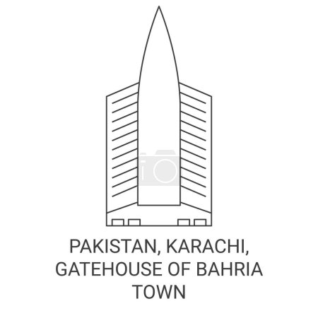 Illustration for Pakistan, Karachi, Gatehouse Of Bahria Town travel landmark line vector illustration - Royalty Free Image