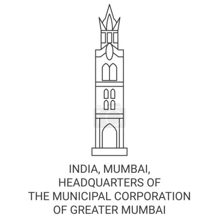 Illustration for India, Mumbai, Headquarters Of The Municipal Corporation Of Greater Mumbai travel landmark line vector illustration - Royalty Free Image