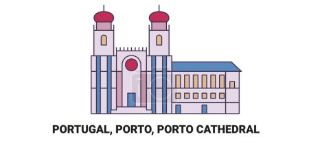 Téléchargez les illustrations : Portugal, Porto, Cathédrale de Porto, illustration vectorielle de ligne de repère de voyage - en licence libre de droit
