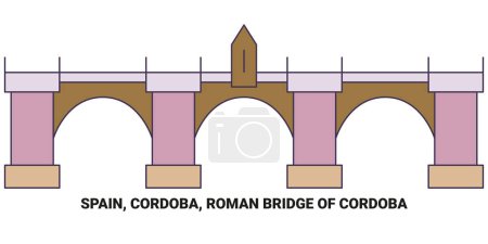 Téléchargez les illustrations : Espagne, Cordoue, Pont romain de C, Illustration vectorielle de ligne de voyage Rdoba - en licence libre de droit