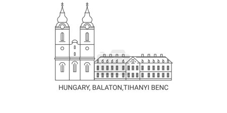 Hungary, Balaton,Tihanyi Benc, S Aptsg travel landmark line vector illustration