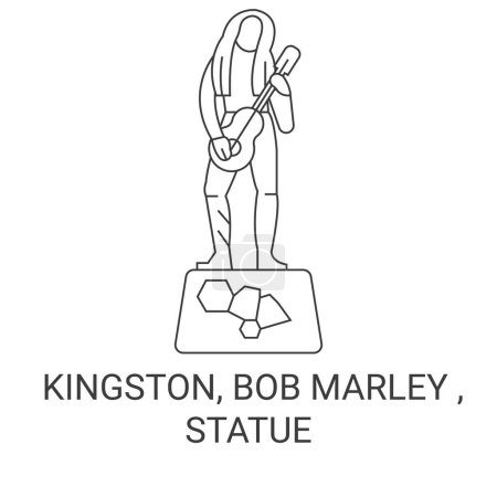 Téléchargez les illustrations : Jamaïque, Kingston, Bob Marley, Illustration vectorielle de ligne de voyage de statue - en licence libre de droit