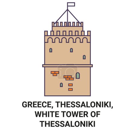 Illustration for Greece, Thessaloniki, White Tower Of Thessaloniki travel landmark line vector illustration - Royalty Free Image