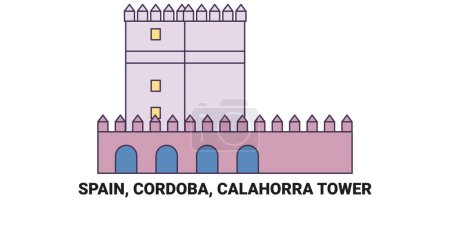 Ilustración de España, Córdoba, Calahorra Torre de viaje hito línea vector ilustración - Imagen libre de derechos