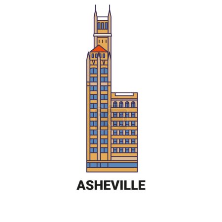 Illustration for Usa, Asheville travel landmark line vector illustration - Royalty Free Image