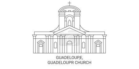 Illustration for Guadeloup,E, Guadeloupr Church travel landmark line vector illustration - Royalty Free Image