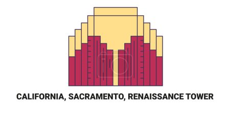 Illustration for United States, California, Sacramento, Renaissance Tower, travel landmark line vector illustration - Royalty Free Image