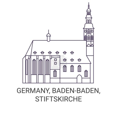 Téléchargez les illustrations : Allemagne, Badenbaden, Stiftskirche Travel illustration vectorielle de ligne - en licence libre de droit