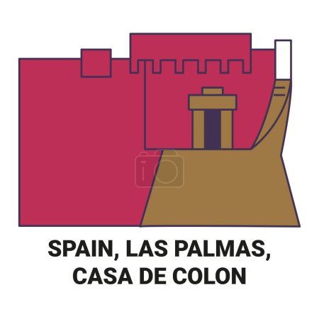 Ilustración de España, Las Palmas, Casa De Coln viaje hito línea vector ilustración - Imagen libre de derechos