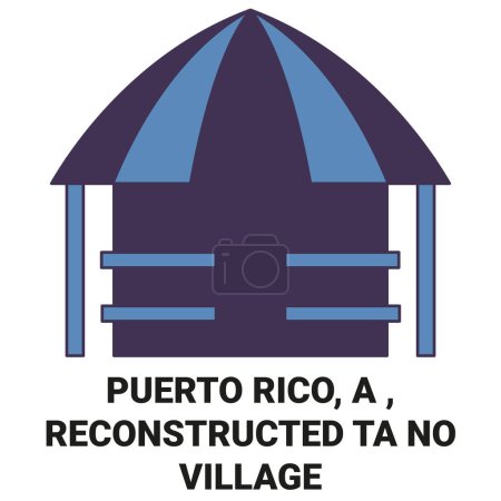 Illustration for Puerto Rico, Reconstructed Tano Village travel landmark line vector illustration - Royalty Free Image