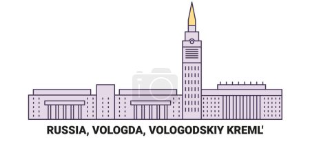 Téléchargez les illustrations : Russie, Vologda, Vologodskiy Kreml, illustration vectorielle de ligne de repère de voyage - en licence libre de droit