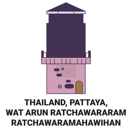 Ilustración de Tailandia, Pattaya, Wat Arun Ratchawararam Ratchawaramahawihan viaje hito línea vector ilustración - Imagen libre de derechos