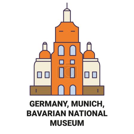 Ilustración de Alemania, Munich, Museo Nacional de Baviera recorrido hito línea vector ilustración - Imagen libre de derechos
