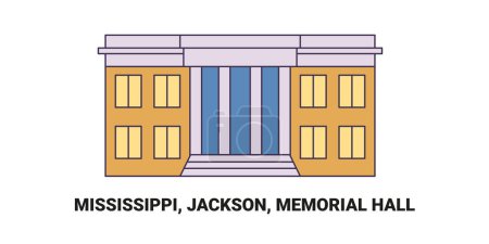 Illustration for United States, Mississippi, Jackson, Memorial Hall, travel landmark line vector illustration - Royalty Free Image