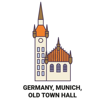 Illustration for Germany, Munich, Old Town Hall travel landmark line vector illustration - Royalty Free Image