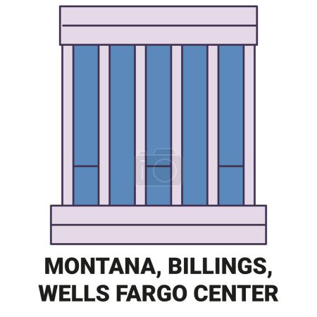 Illustration for United States, Montana, Billings, Wells Fargo Center travel landmark line vector illustration - Royalty Free Image