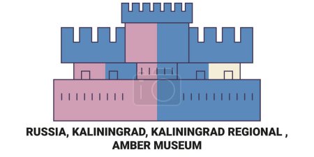 Téléchargez les illustrations : Russie, Kaliningrad, Kaliningrad Regional, Musée de l'ambre illustration vectorielle de ligne de voyage - en licence libre de droit