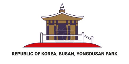 Illustration for Republic Of Korea, Busan, Yongdusan Park, travel landmark line vector illustration - Royalty Free Image