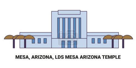 Téléchargez les illustrations : États-Unis, Mesa, Arizona, Temple Lds Mesa Arizona, illustration vectorielle de ligne de repère de voyage - en licence libre de droit