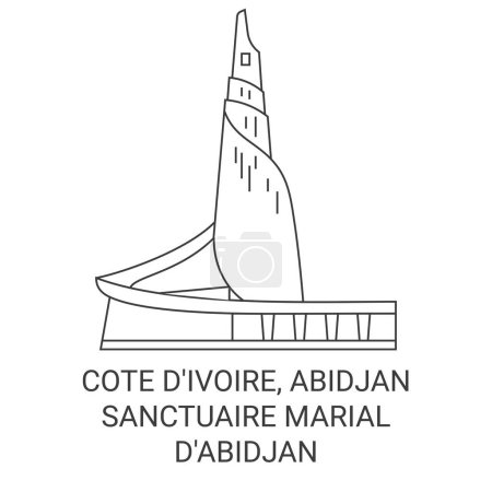 Téléchargez les illustrations : Côte Divoire, Abidjansanctuaire Marial Dabidjan illustration vectorielle de ligne de voyage - en licence libre de droit