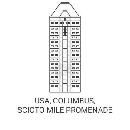 Illustration for Usa, Columbus, Scioto Mile Promenade travel landmark line vector illustration - Royalty Free Image