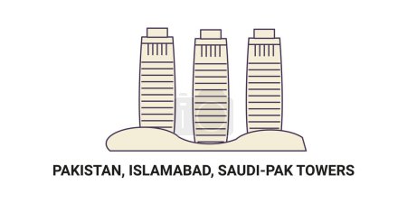 Ilustración de Pakistán, Islamabad, Saudipak Towers, ilustración de vector de línea de referencia de viaje - Imagen libre de derechos