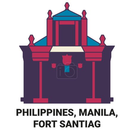 Téléchargez les illustrations : Philippines, Manille, Fort Santiag illustration vectorielle de ligne de voyage - en licence libre de droit