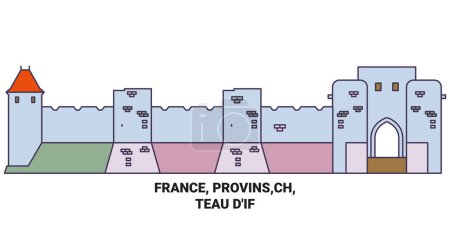 Téléchargez les illustrations : France, Provins, Ch, Teau Dif illustration vectorielle de ligne de voyage - en licence libre de droit