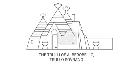 Ilustración de Italia, El Trulli De Alberobello, Trullo Sovrano recorrido hito línea vector ilustración - Imagen libre de derechos