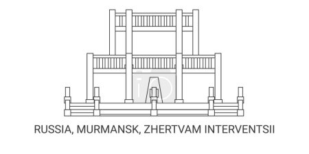 Téléchargez les illustrations : Russie, Mourmansk, Zhertvam Interventsii, illustration vectorielle de ligne de repère de voyage - en licence libre de droit