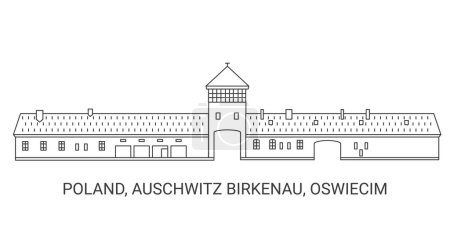 Illustration for Poland, Auschwitz Birkenau, Oswiecim, travel landmark line vector illustration - Royalty Free Image
