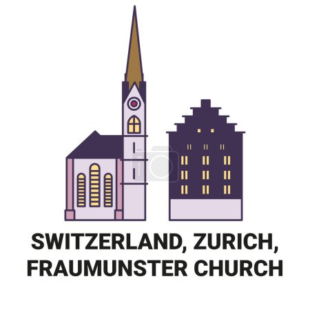 Illustration for Switzerland, Zurich, Fraumunster Church travel landmark line vector illustration - Royalty Free Image