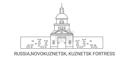 Téléchargez les illustrations : Russie, Novokuznetsk, Forteresse de Kuznetsk, illustration vectorielle de ligne de repère de voyage - en licence libre de droit